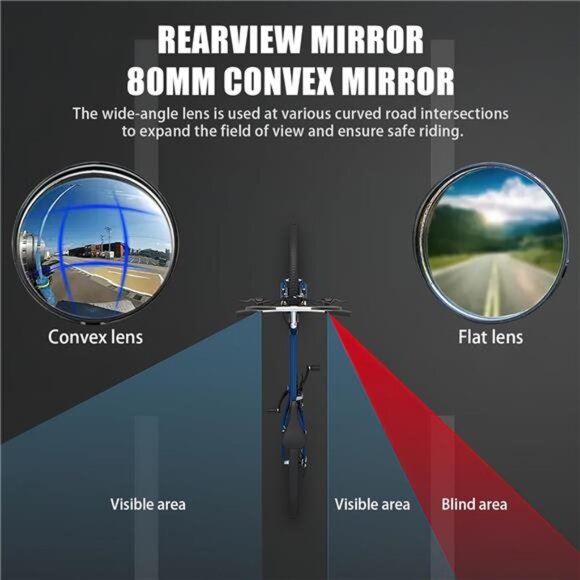 Bike Mirror, Bicycle Cycling Rear View Safe Mirrors, Adjustable Rotatable - Picture 5 of 7